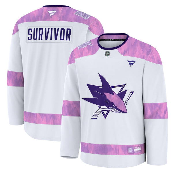 San Jose Sharks White Hockey Fights Cancer Survivor Practice Jersey