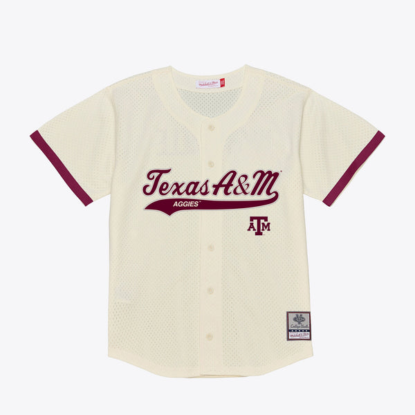 Texas A&M Aggies Mesh Button-Up Batting Practice Baseball Jersey - Cream