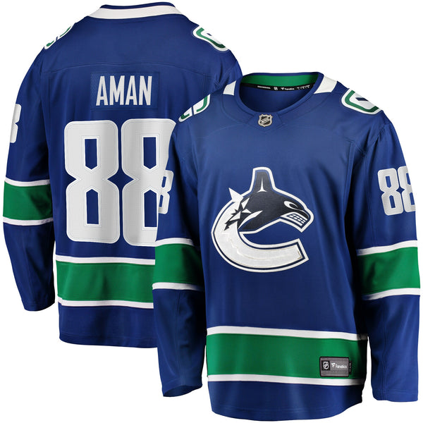 Vancouver Canucks Nils Aman Blue Home Premier Breakaway Player Jersey