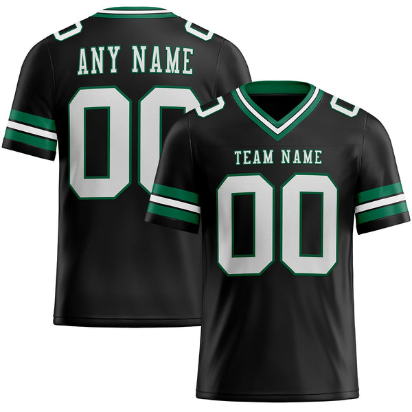 Custom Black White-Kelly Green Authentic Football Jersey