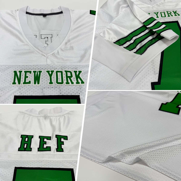Custom White Grass Green-Black Mesh Authentic Football Jersey