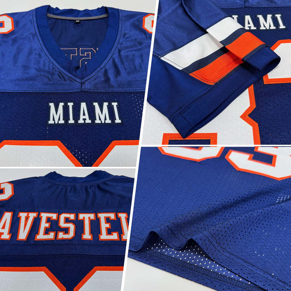 Custom Navy White-Orange Mesh Authentic Football Jersey