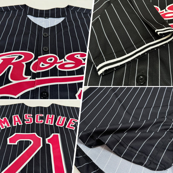 Custom Black White Pinstripe Maroon-White Authentic Baseball Jersey