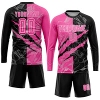 Custom Graffiti Pattern Pink Black-White Scratch Sublimation Soccer Uniform Jersey